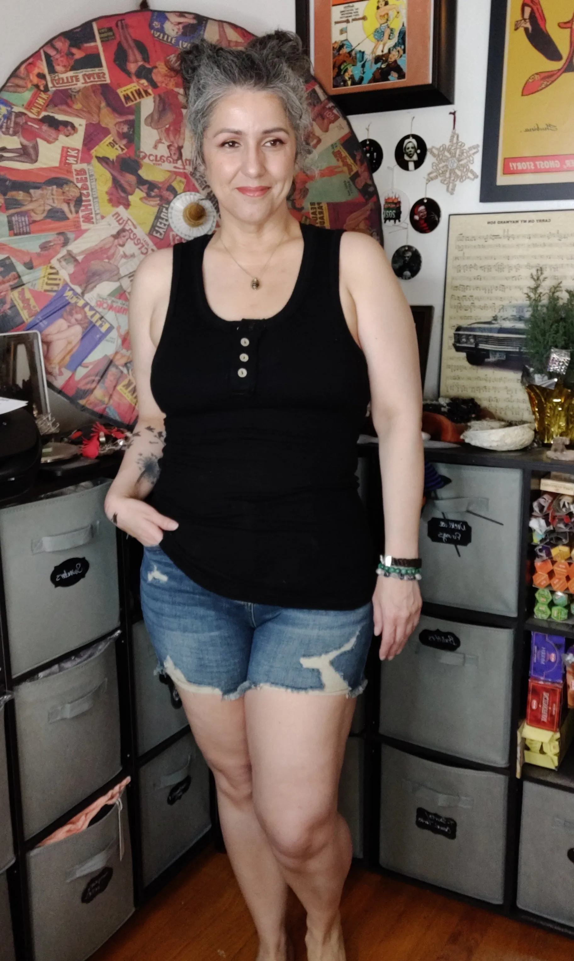 Rayon Ribbed Button Front Tank