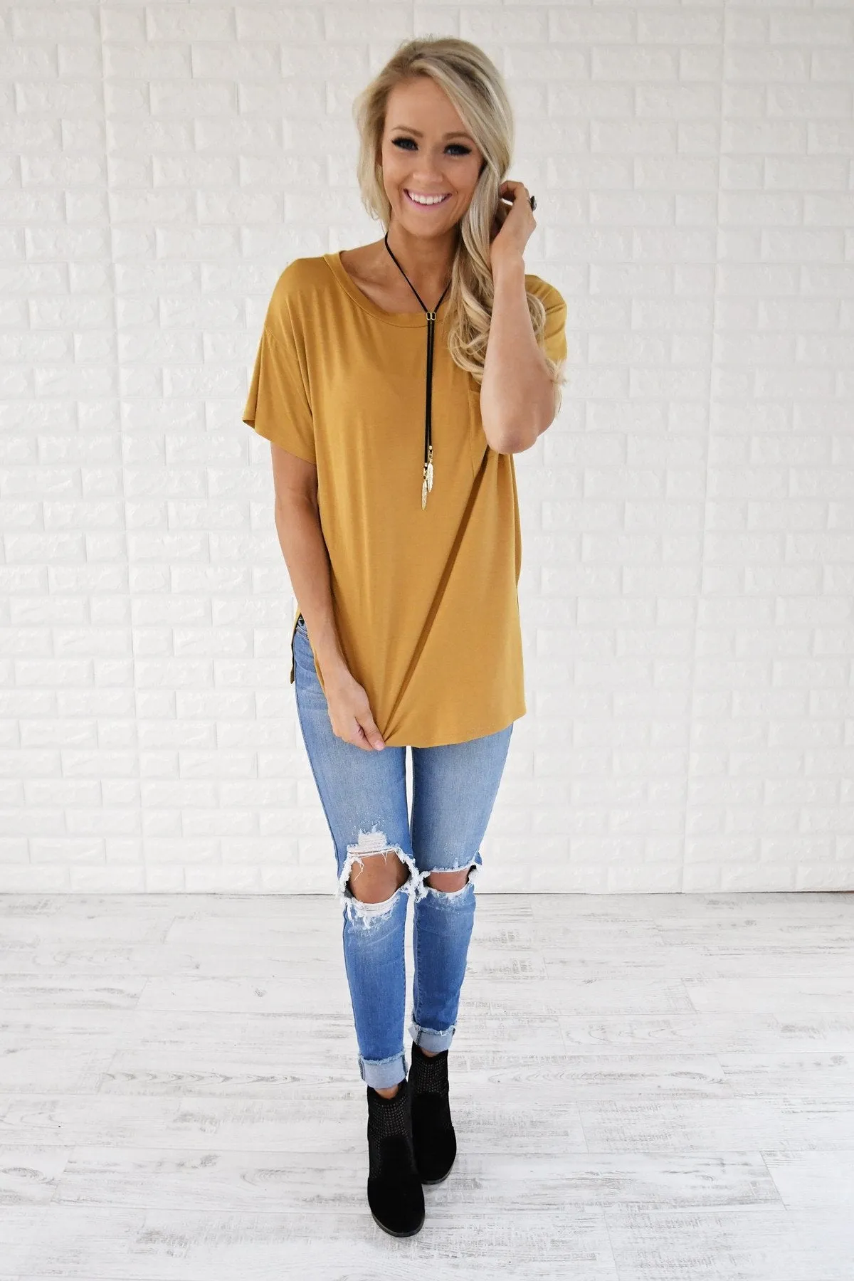 Ready or Not Pocket Top ~ Mustard