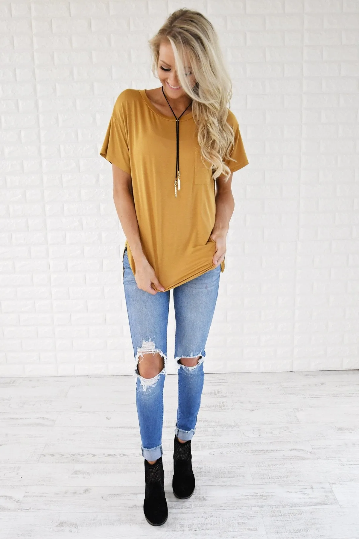 Ready or Not Pocket Top ~ Mustard