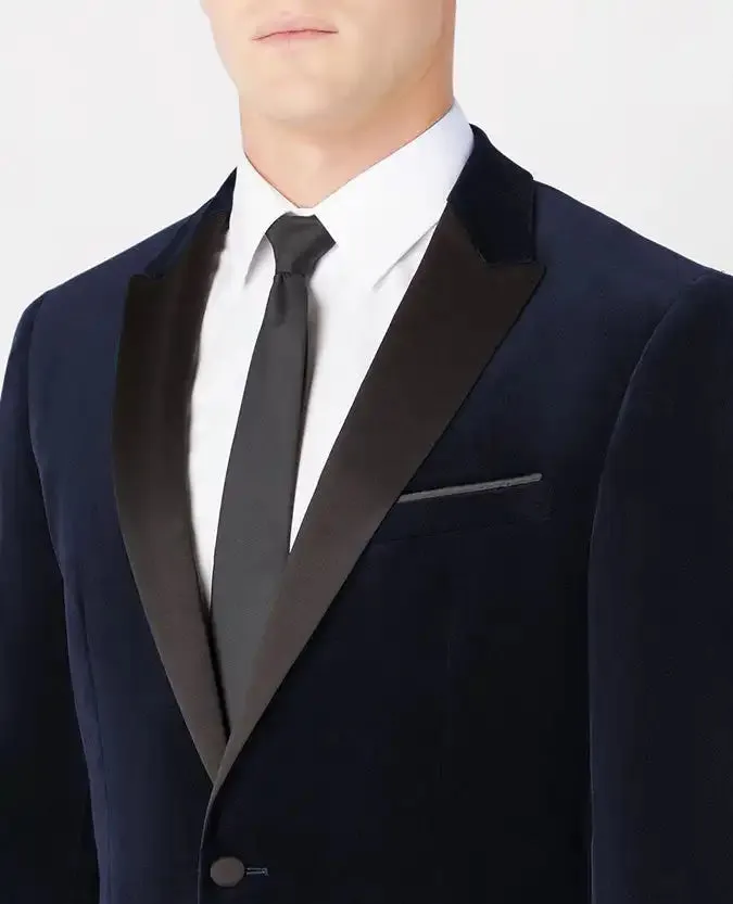 Remus Uomo Men's Monti Slim Fit Velvet Tuxedo Jacket Navy