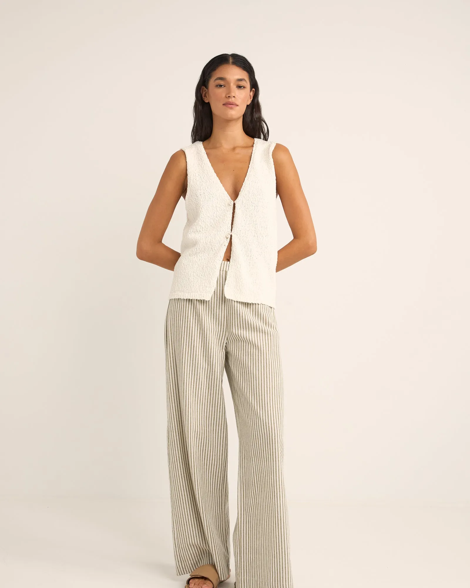 RHYTHM ADELE LONGLINE KNIT VEST - WHITE