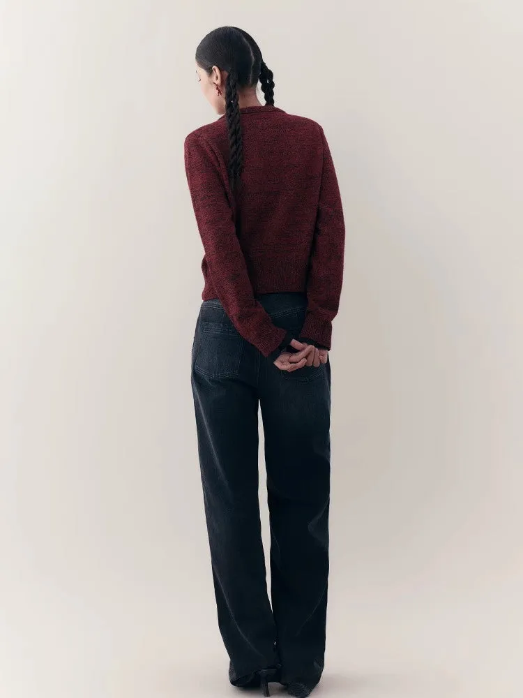 Ribbon Knit Crew-Neck Chic Simple Cardigan