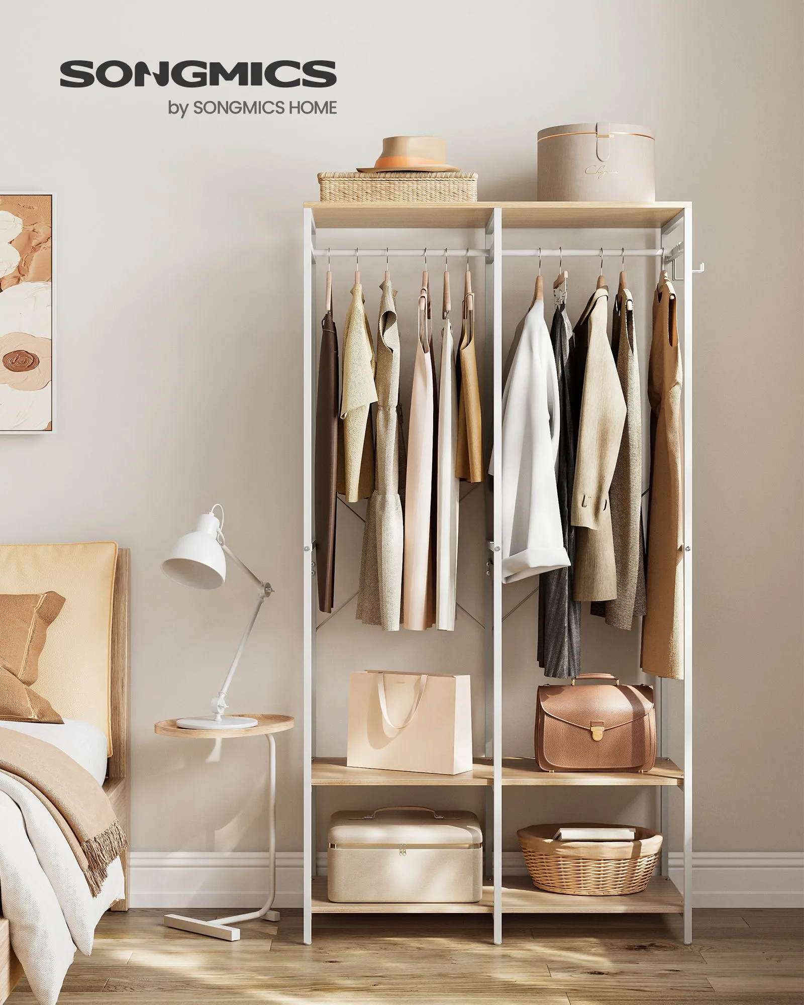 Rootz Clothes Rack Organizer - Garment Rack - Wardrobe Stand - Steel Chipboard - Heavy Duty - Natural Beige - 40cm x 94.5cm x 180cm