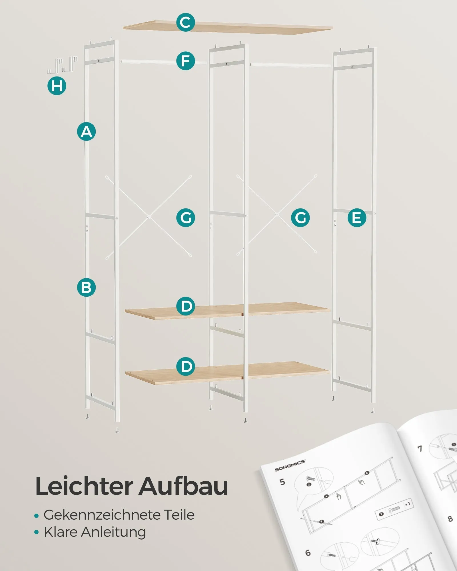 Rootz Clothes Rack Organizer - Garment Rack - Wardrobe Stand - Steel Chipboard - Heavy Duty - Natural Beige - 40cm x 94.5cm x 180cm