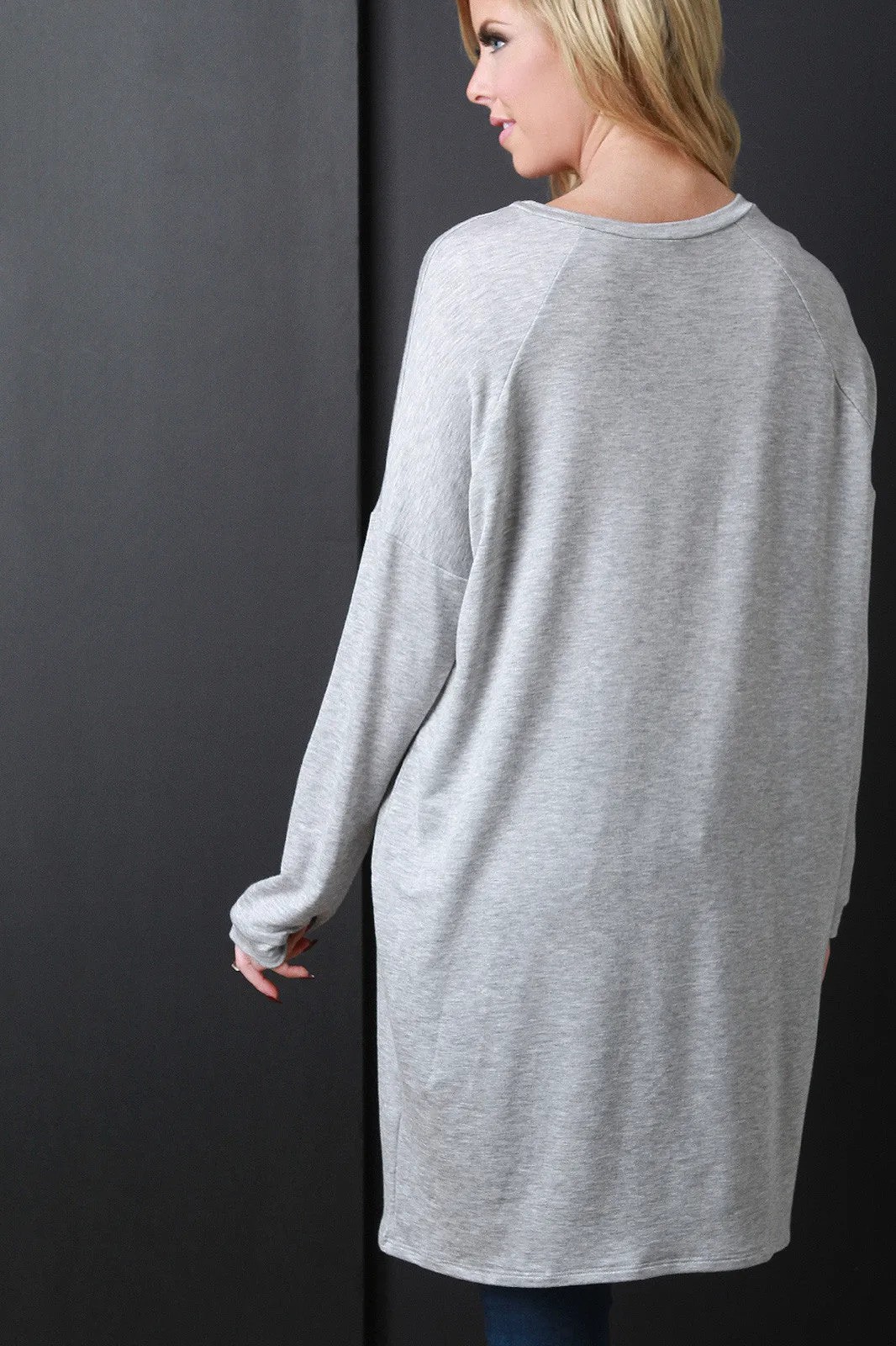Round Neck Long Dolman Sleeves Tunic Top
