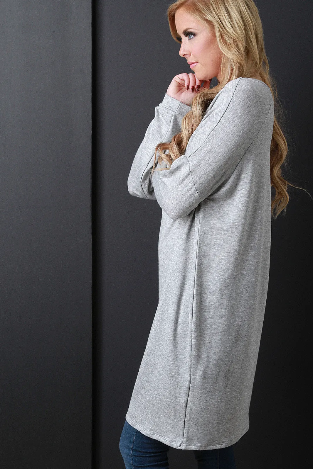 Round Neck Long Dolman Sleeves Tunic Top