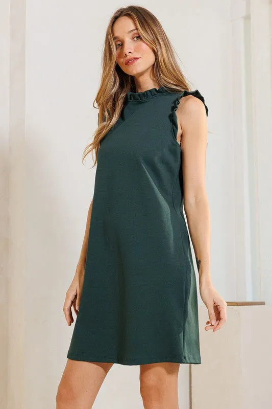 Ruffle Sleeves & Neck Solid Tunic Dress