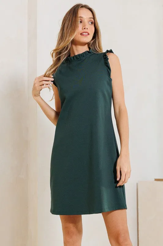 Ruffle Sleeves & Neck Solid Tunic Dress