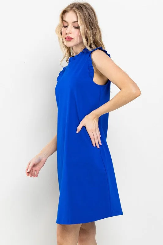 Ruffle Sleeves & Neck Solid Tunic Dress