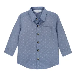 RuffleButts | Blue Dot Button Front Top