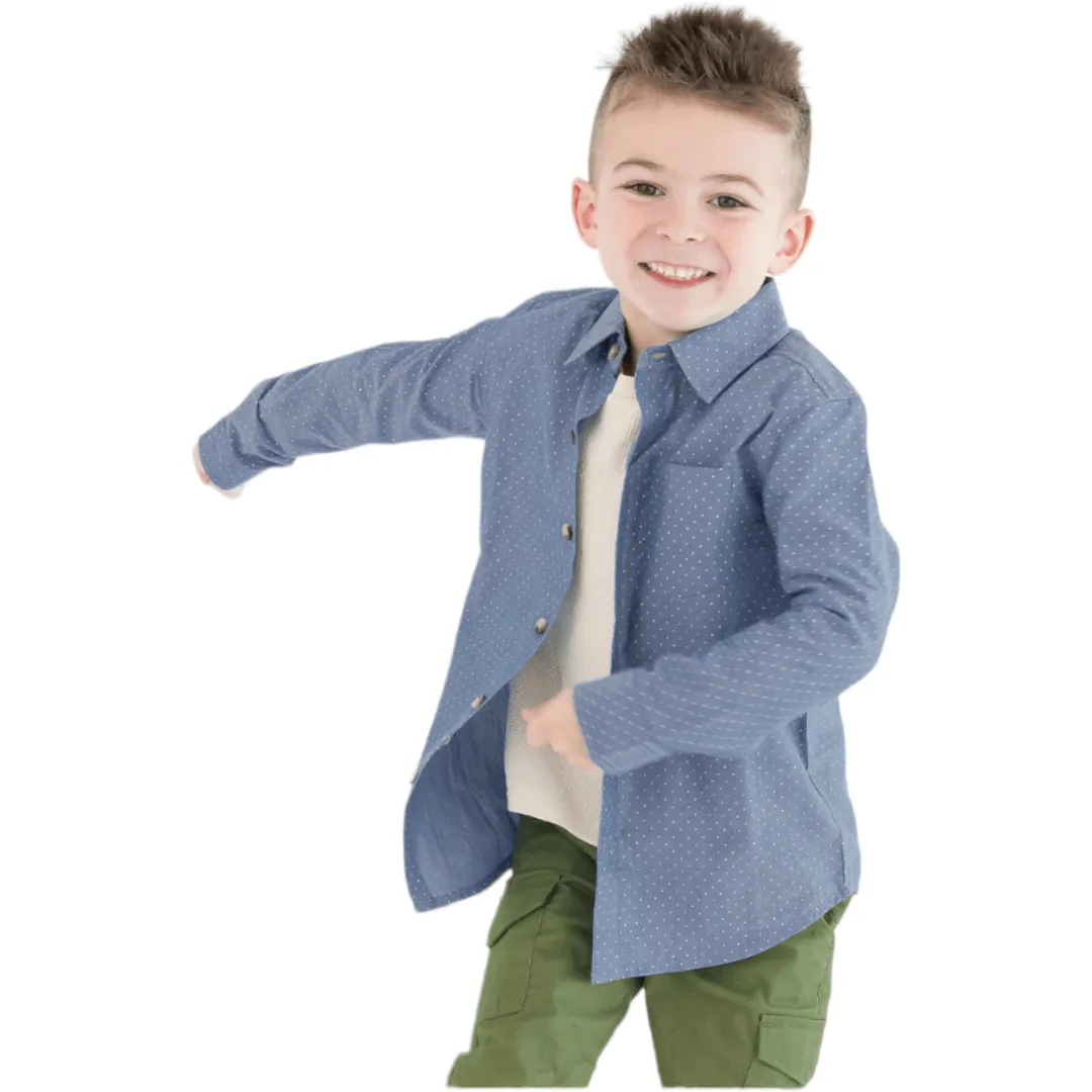 RuffleButts | Blue Dot Button Front Top