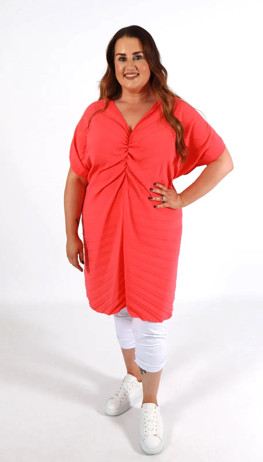 Sadhbh Pleated Oversized Tunic in Salmon