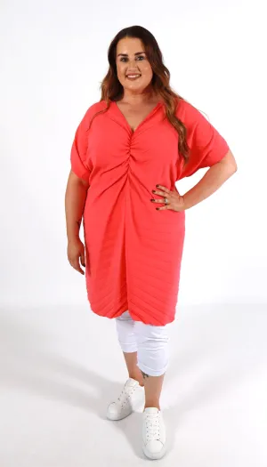 Sadhbh Pleated Oversized Tunic in Salmon
