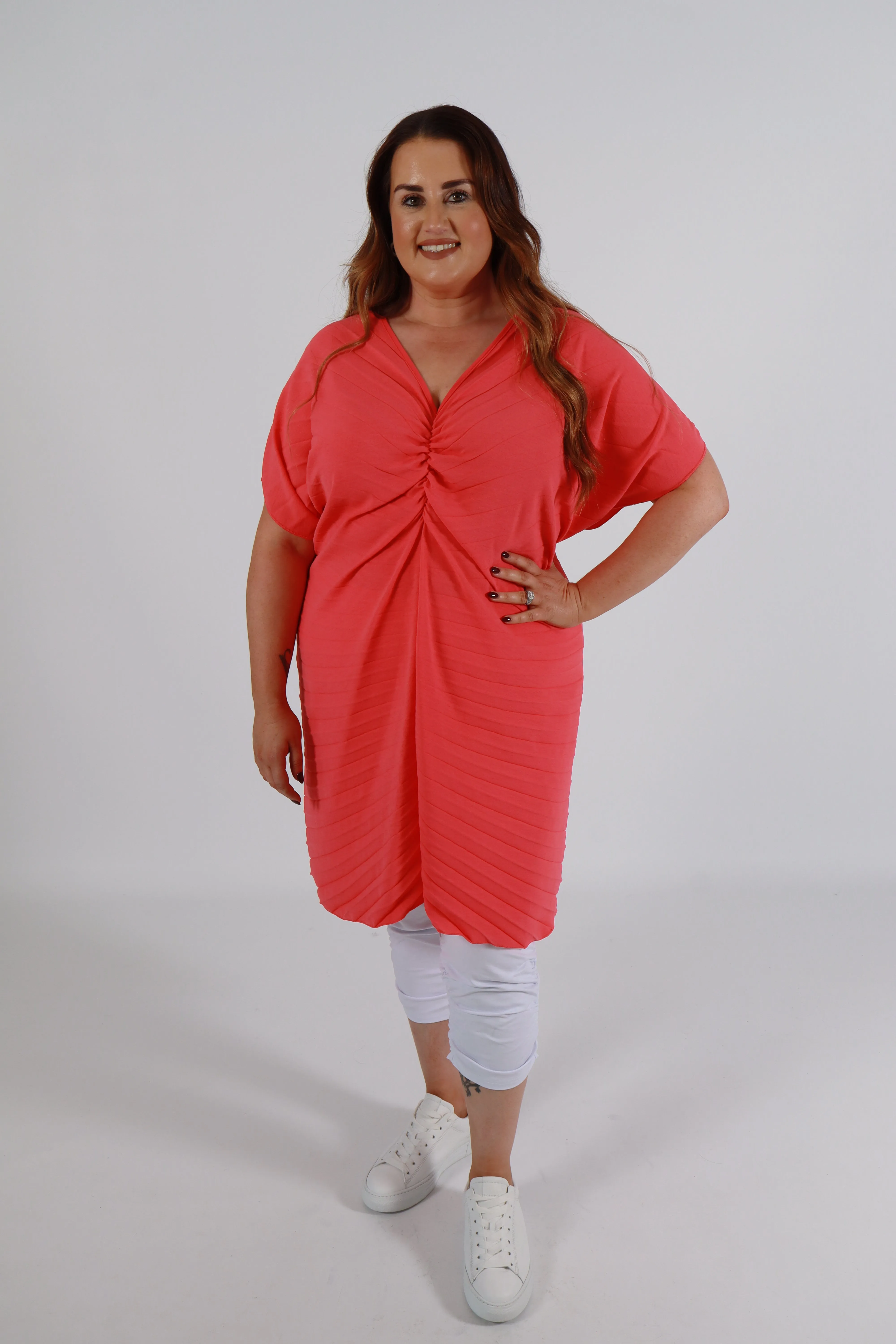Sadhbh Pleated Oversized Tunic in Salmon