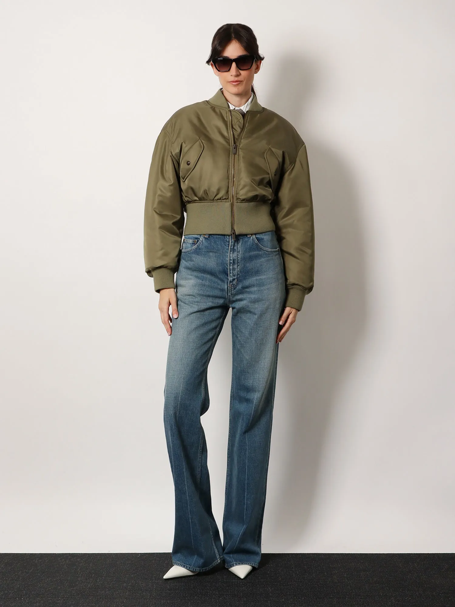 Saint Laurent Cropped Nylon Jacket With Padding