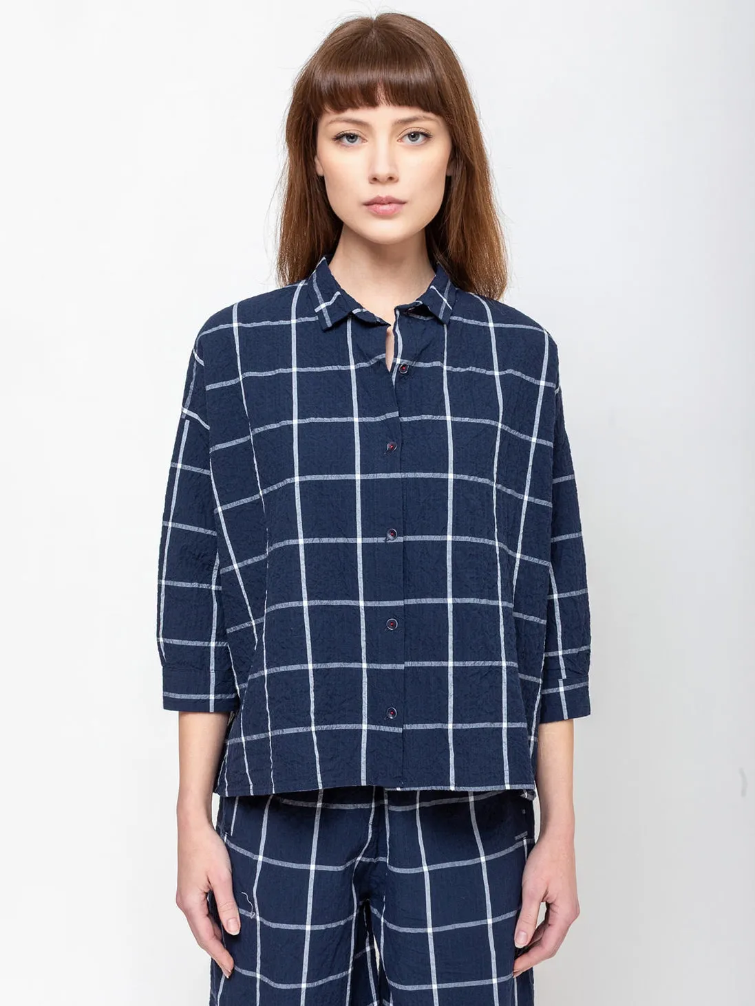 Savannah Crisp Check Shirt - Navy