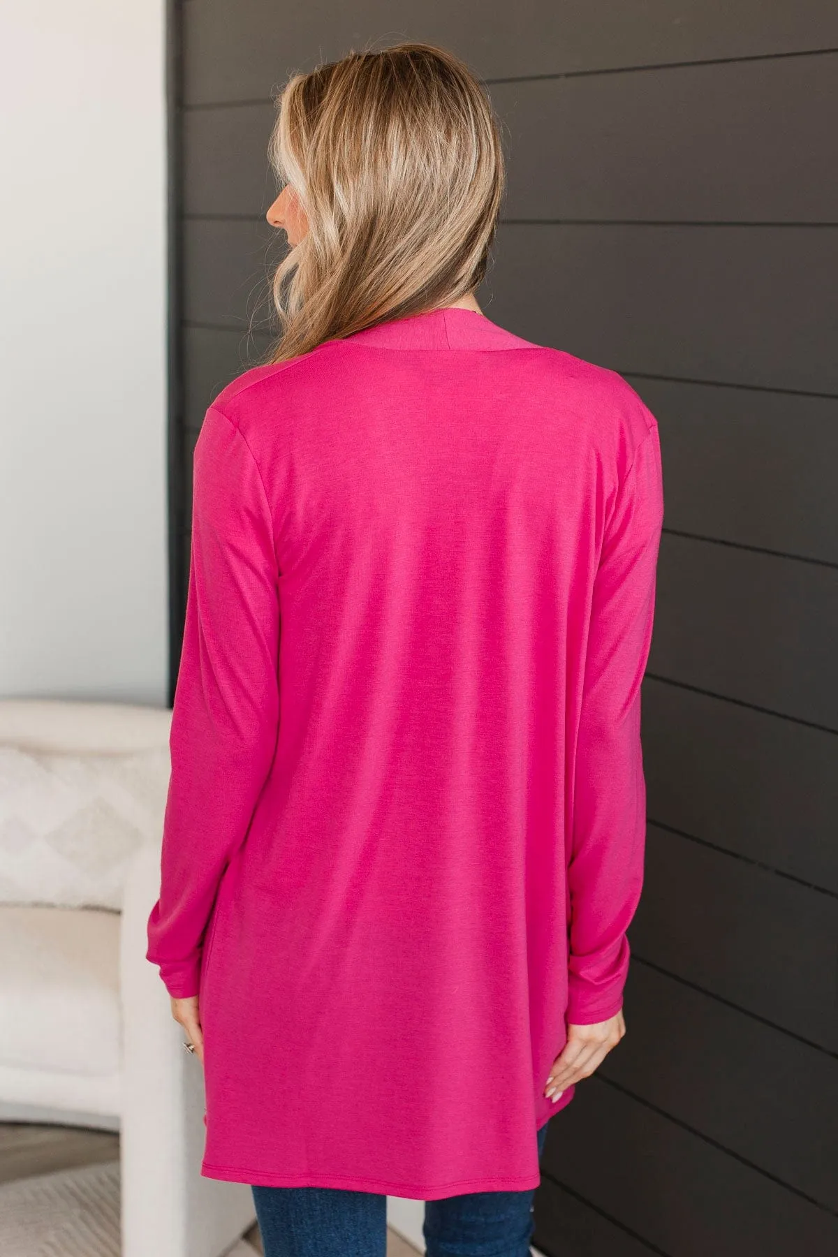 Saying Je T'aime Open Front Cardigan- Hot Pink
