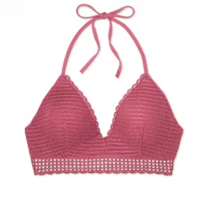 Shade & Shore Women's Lightly Lined Crochet Long Line Bikini Top