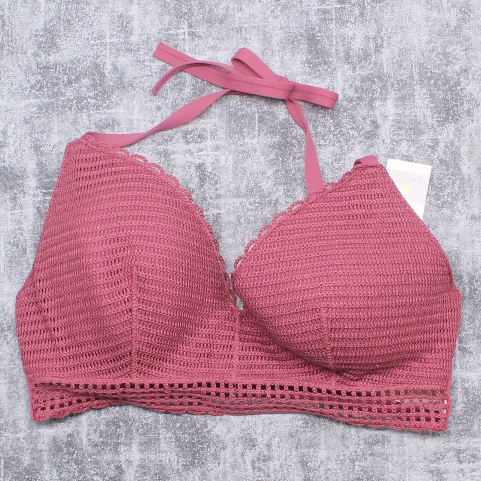 Shade & Shore Women's Lightly Lined Crochet Long Line Bikini Top