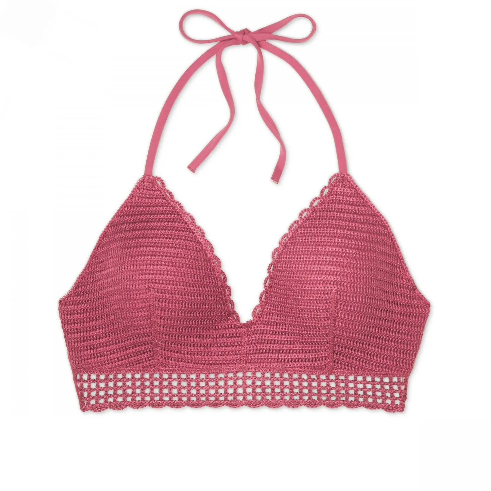 Shade & Shore Women's Lightly Lined Crochet Long Line Bikini Top