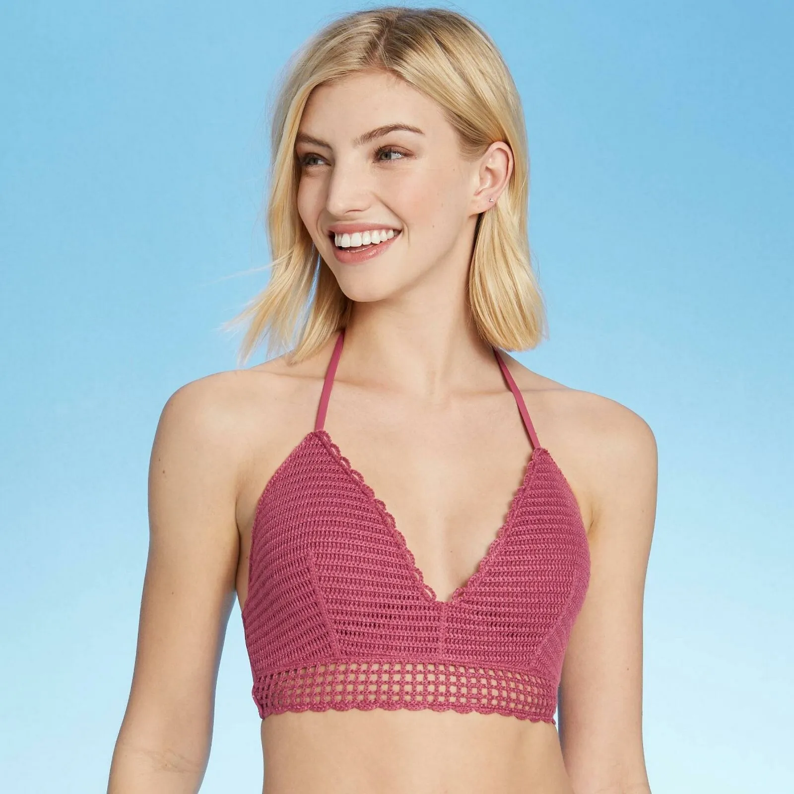 Shade & Shore Women's Lightly Lined Crochet Long Line Bikini Top