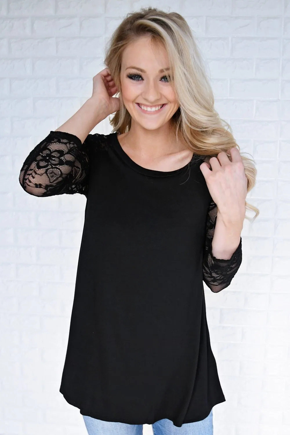 She's a Charmer Black Lace Sleeve Top