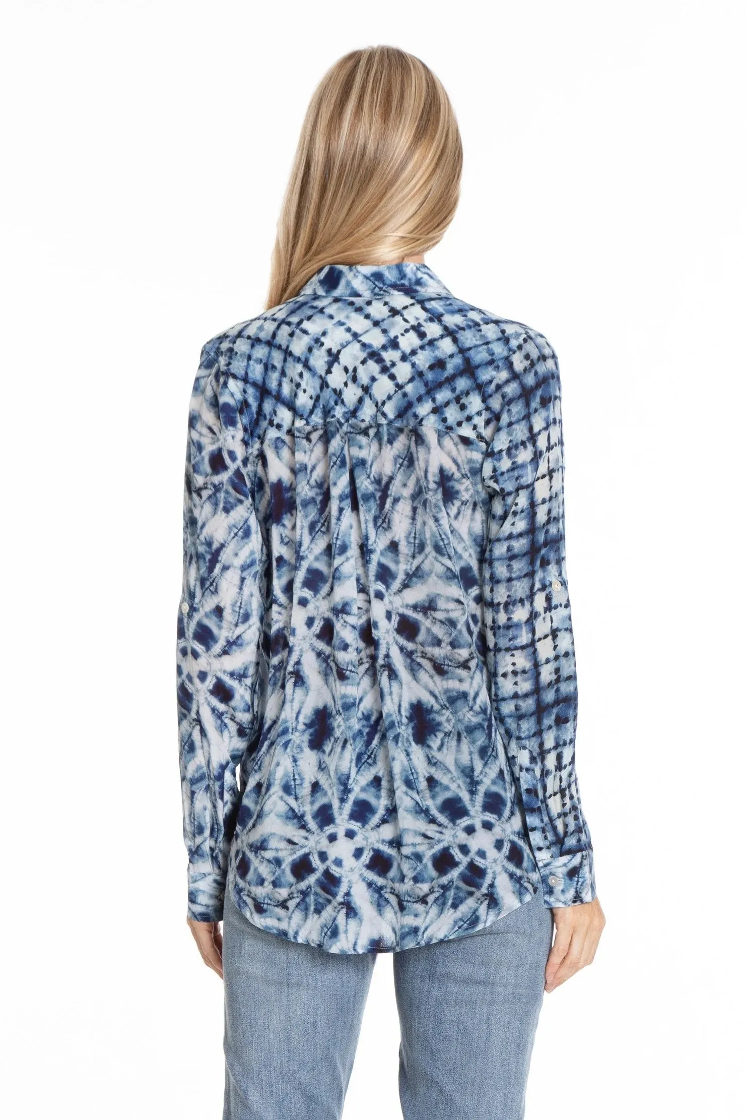 Shibori Mix Print Button Front Top