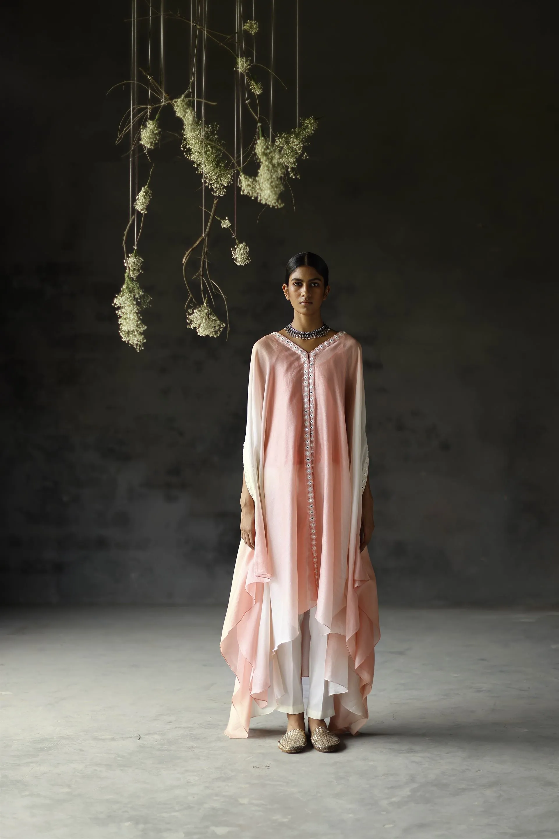 Shikha Mehta Portman Koral Norah Cape Set Chanderi Silk Pink Paak Ss24-Smcn04