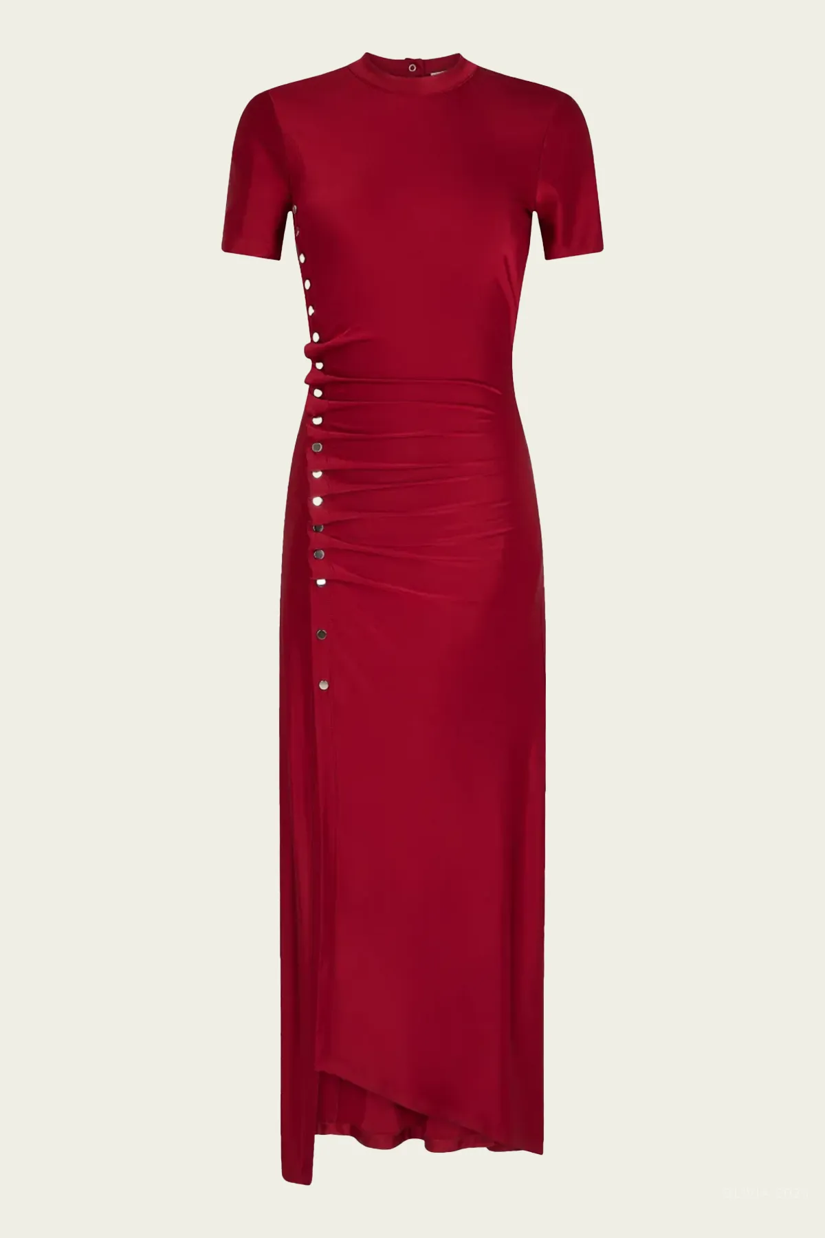 Side Draped Ruched Midi Dress in Scarlet Red