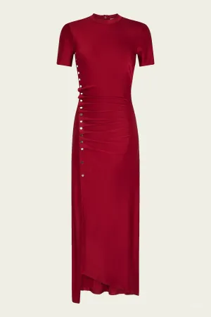 Side Draped Ruched Midi Dress in Scarlet Red