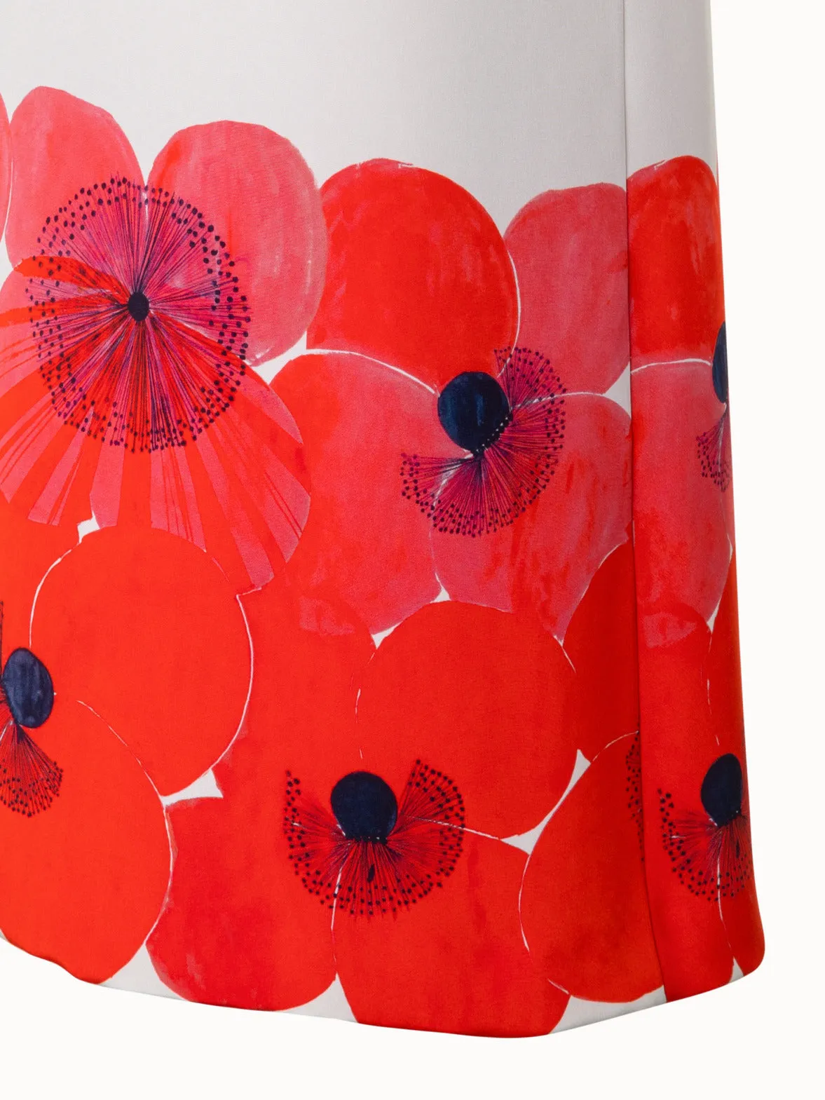 Silk Crêpe Tunic Dress with Poppy Print