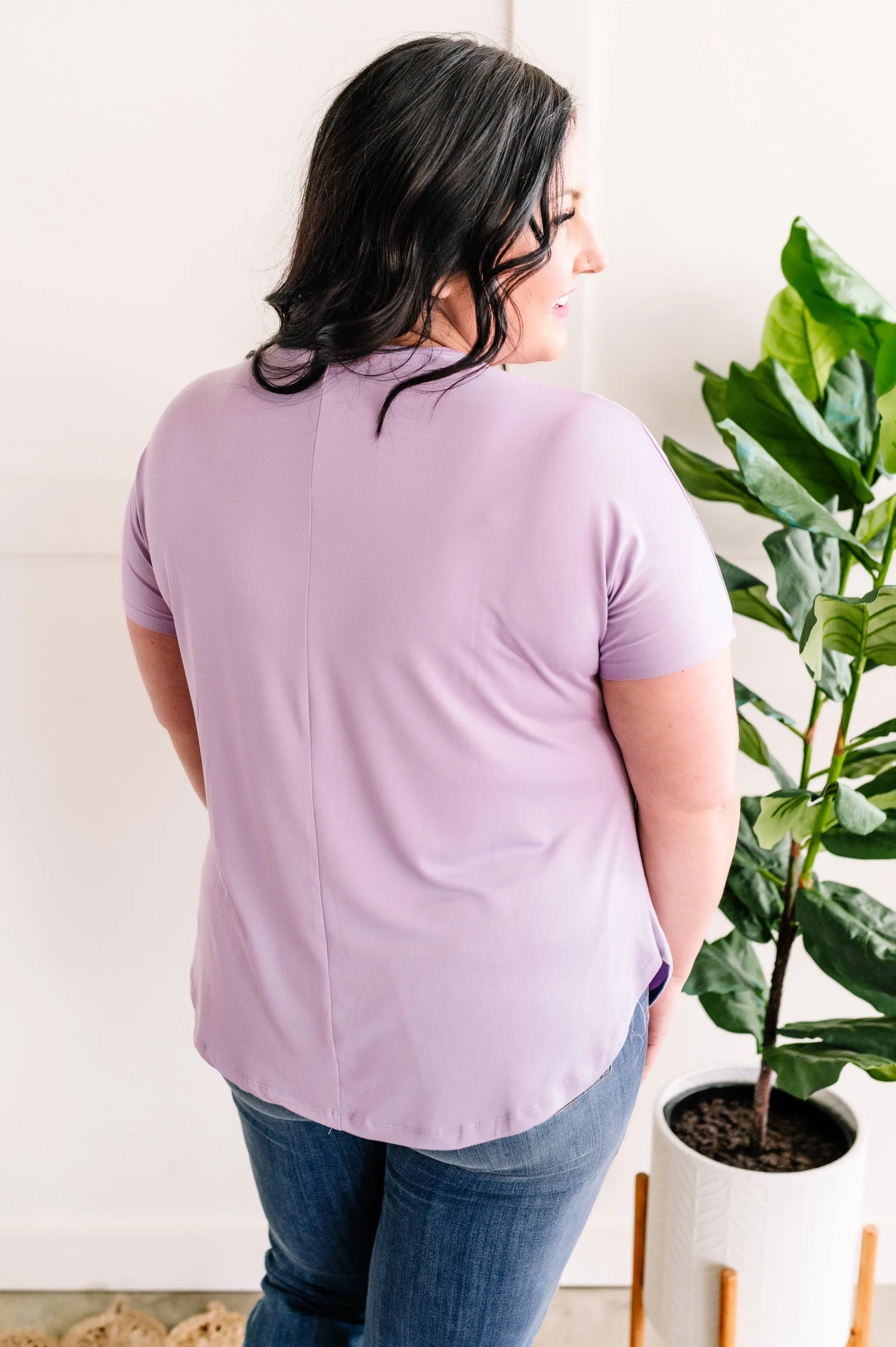 Simple Lines Button Henley Top In Lavender