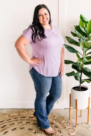 Simple Lines Button Henley Top In Lavender