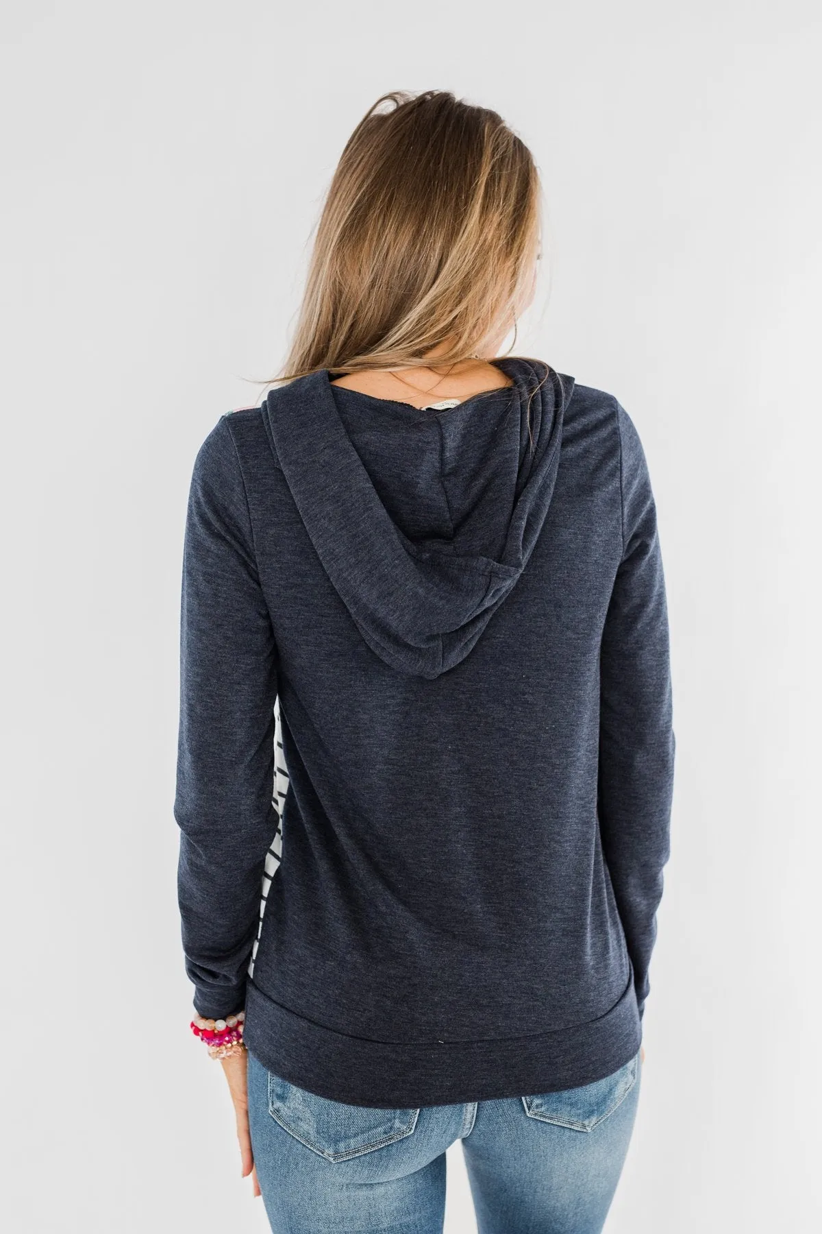 Simple Pleasures Floral & Stripes Hoodie- Navy