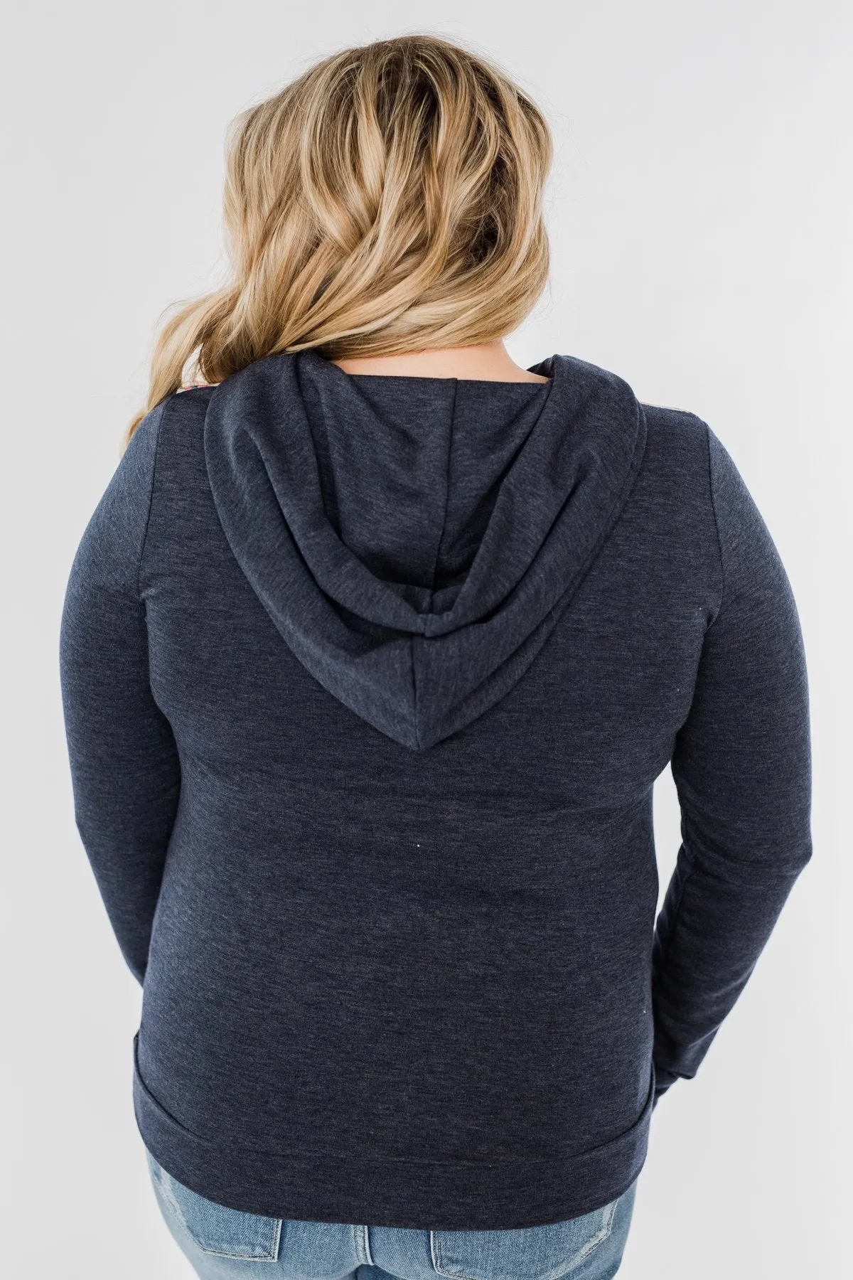 Simple Pleasures Floral & Stripes Hoodie- Navy