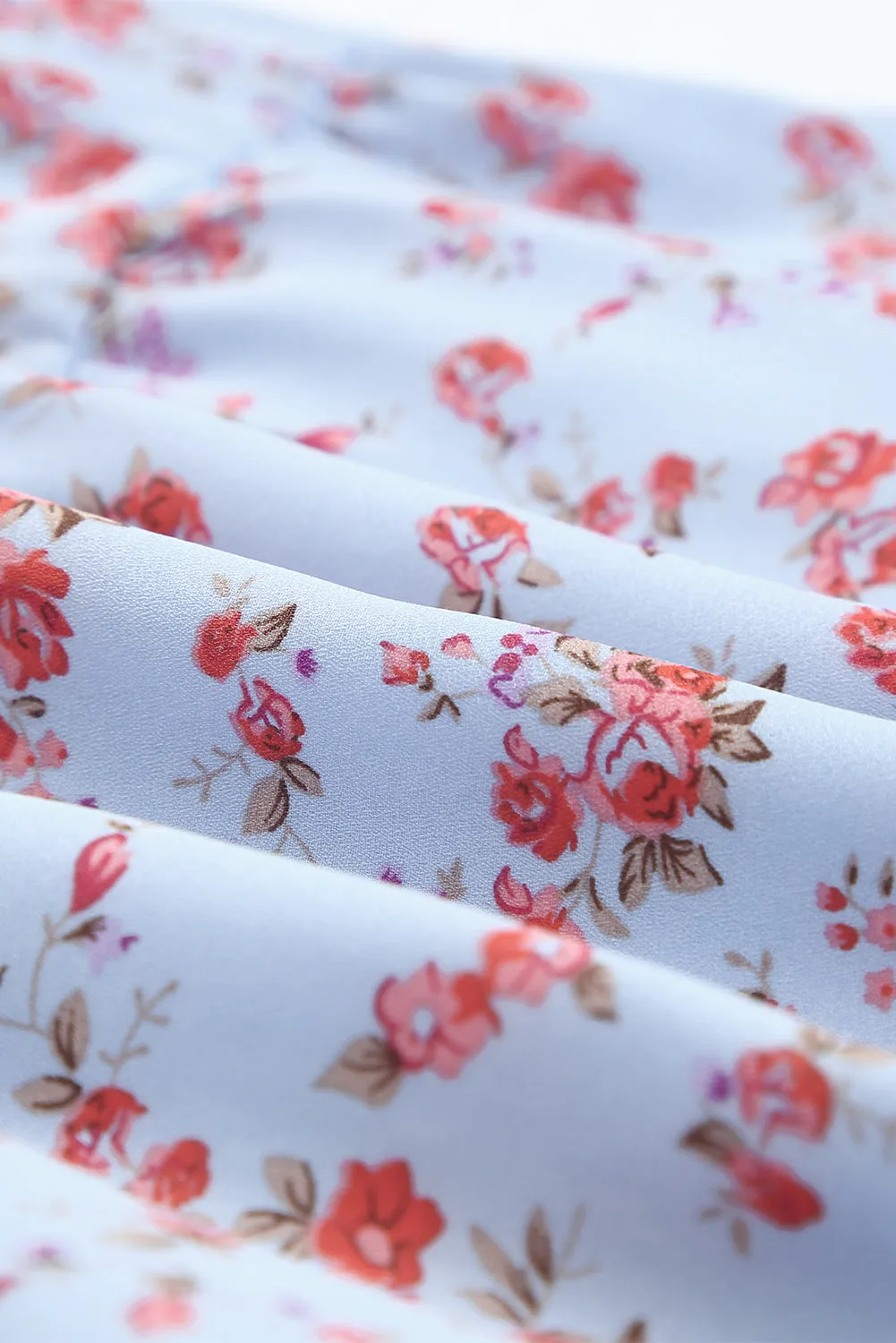 Sky Blue Sky Blue/Blue/Apricot V Neck Lantern Sleeves Floral Tunic Dress