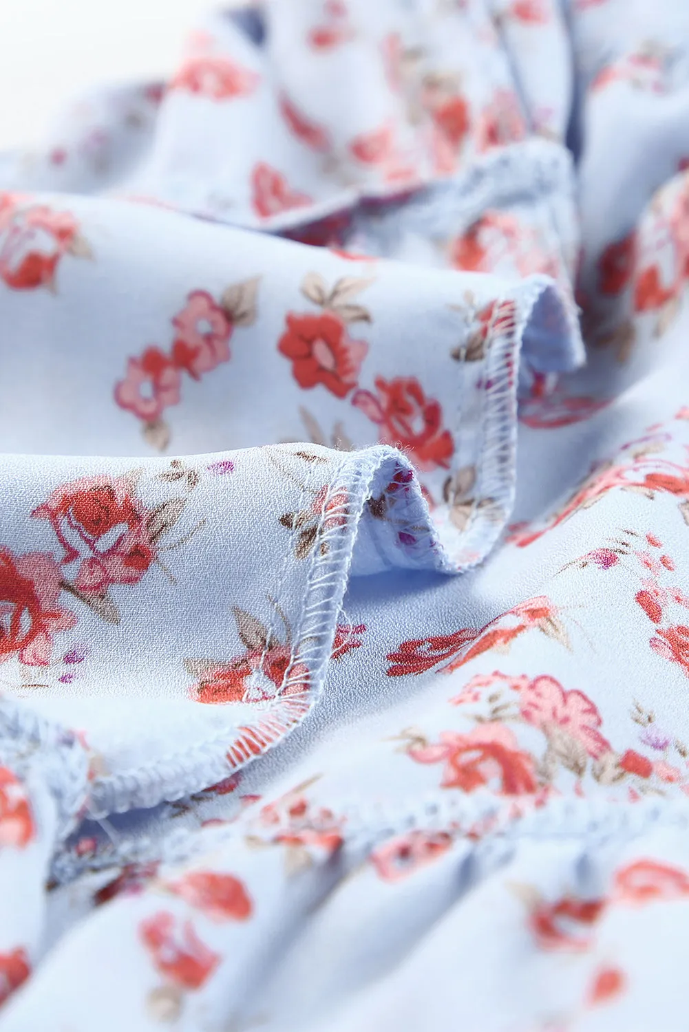 Sky Blue Sky Blue/Blue/Apricot V Neck Lantern Sleeves Floral Tunic Dress
