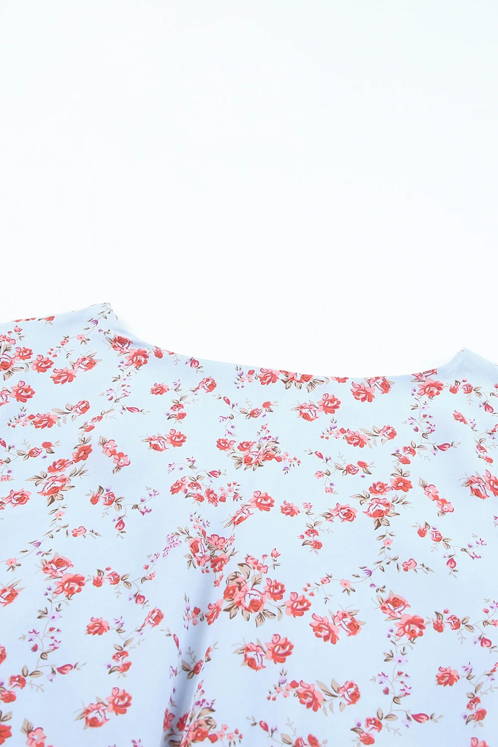 Sky Blue Sky Blue/Blue/Apricot V Neck Lantern Sleeves Floral Tunic Dress