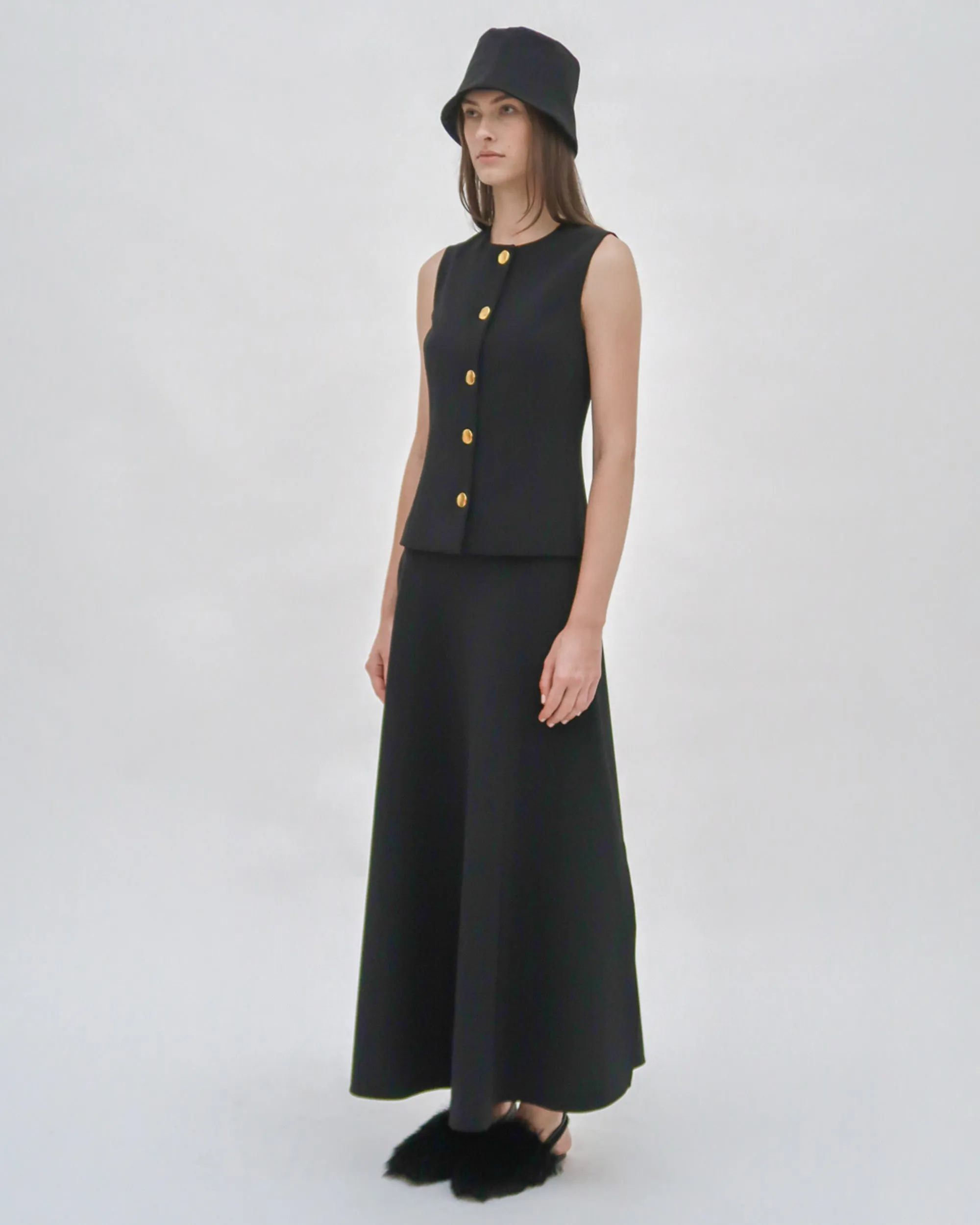 SLEEVELESS BUTTON FRONT TOP  - TECHNICAL CADY