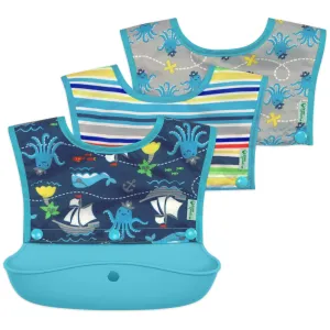 Snap & Go™ Silicone Food-Catcher Bib Aqua Pirate (2-In-1 Set of 2 bibs (Min. of 2)
