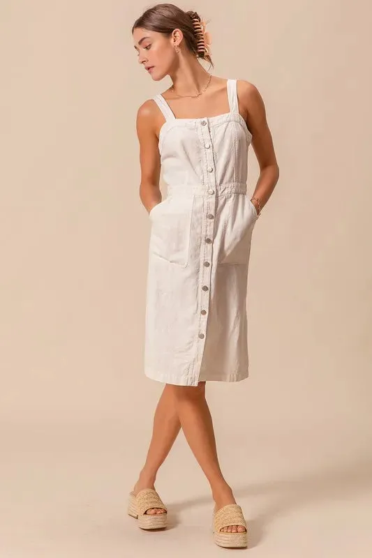 SO ME Button Down Pocket Front Pinafore Dress