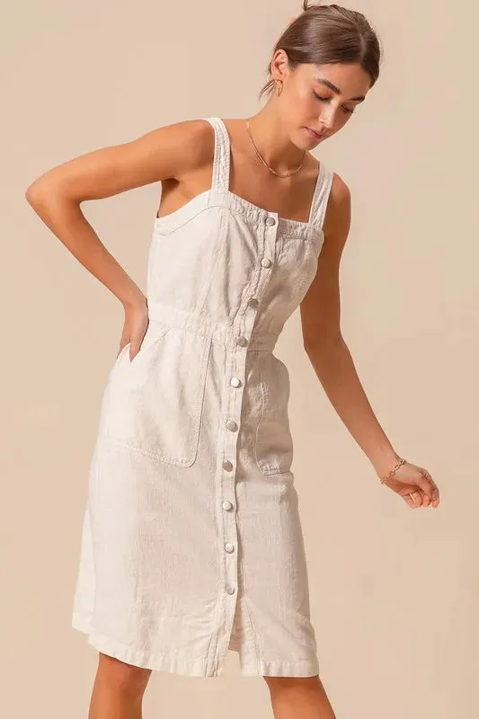 SO ME Button Down Pocket Front Pinafore Dress