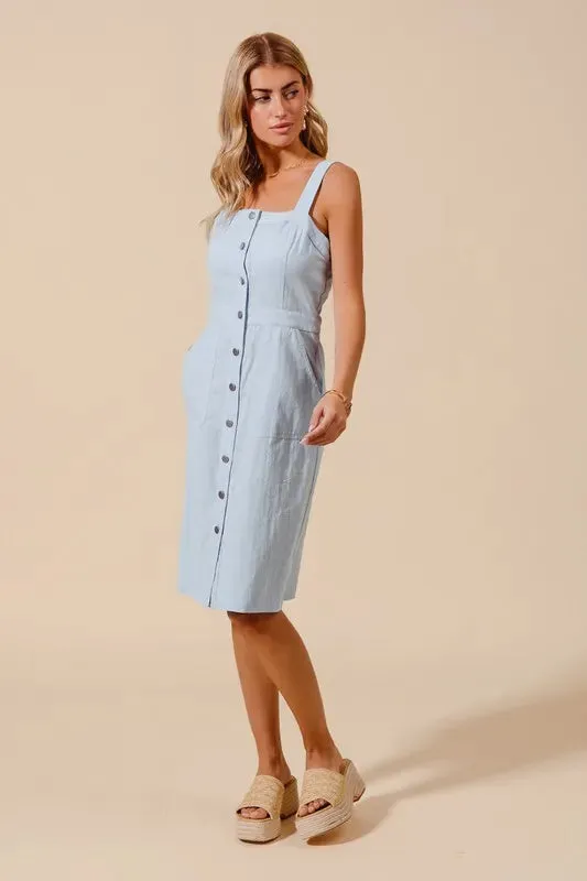 SO ME Button Down Pocket Front Pinafore Dress