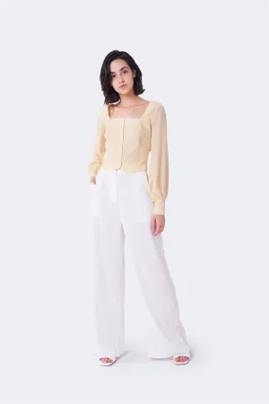 Soft-Yellow Square-Neck-Button-Front Tops