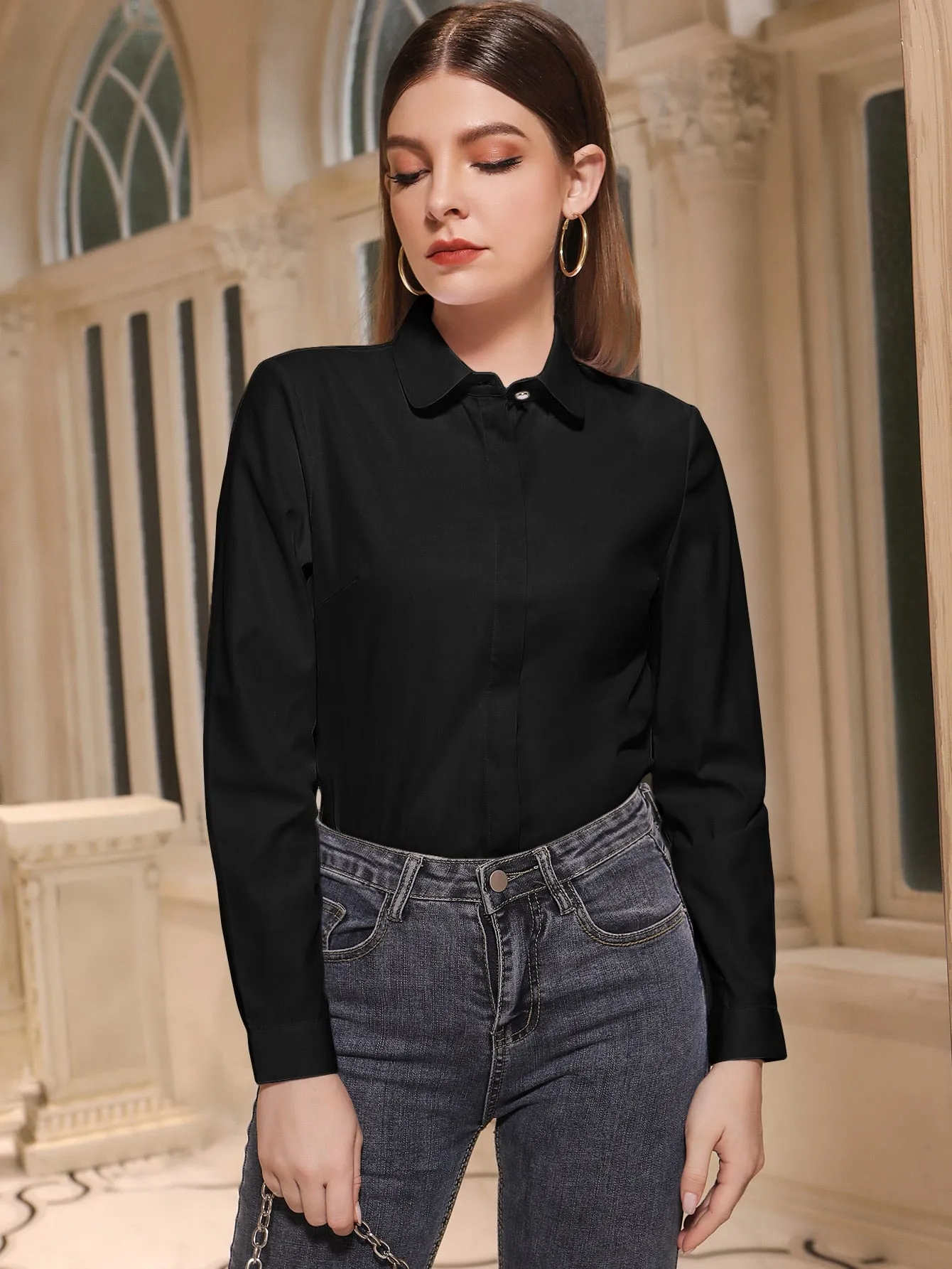 Solid Button Front Shirt