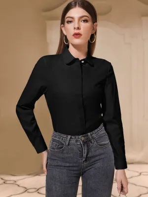 Solid Button Front Shirt