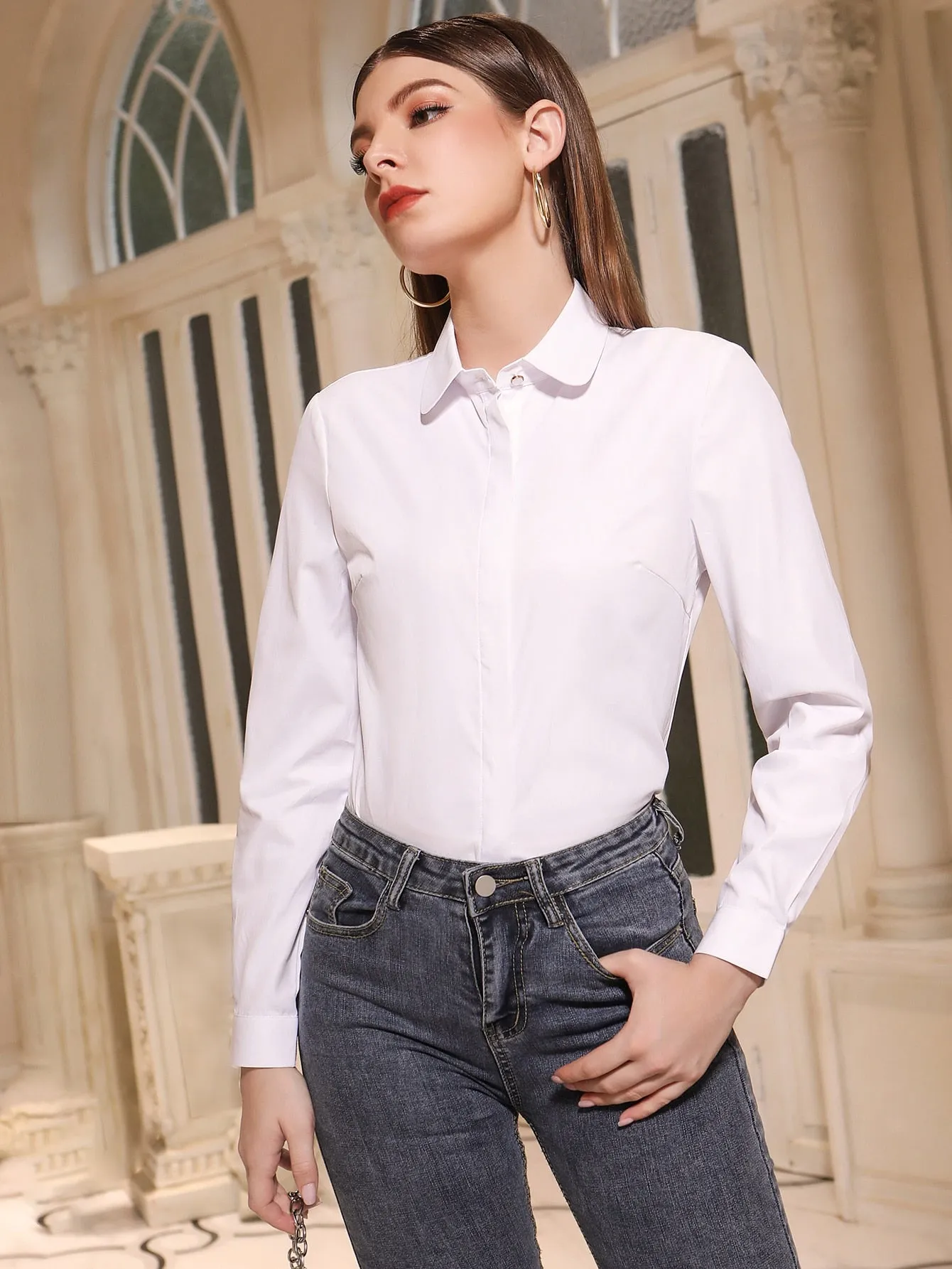 Solid Button Front Shirt