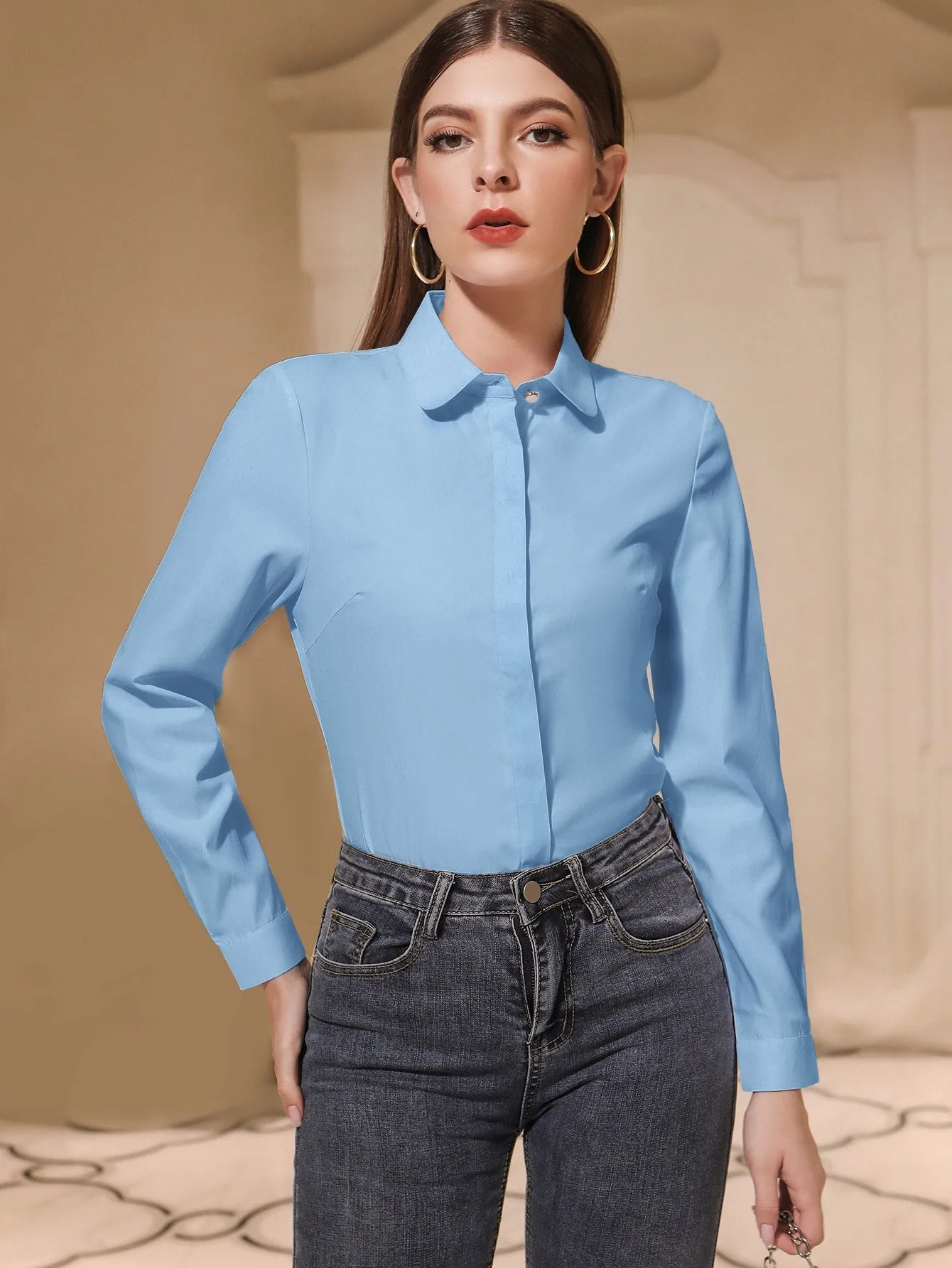 Solid Button Front Shirt