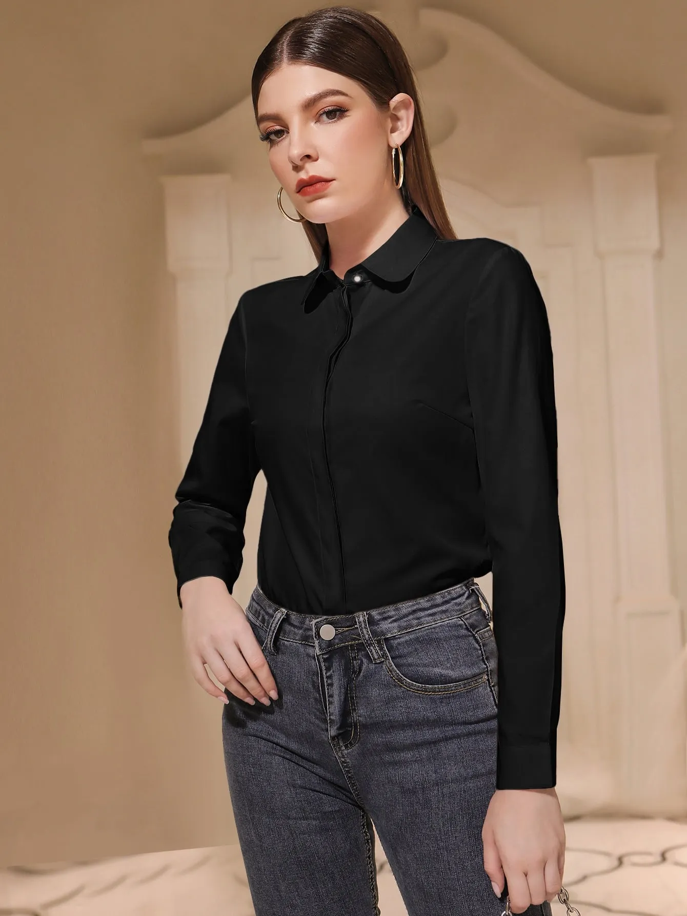 Solid Button Front Shirt
