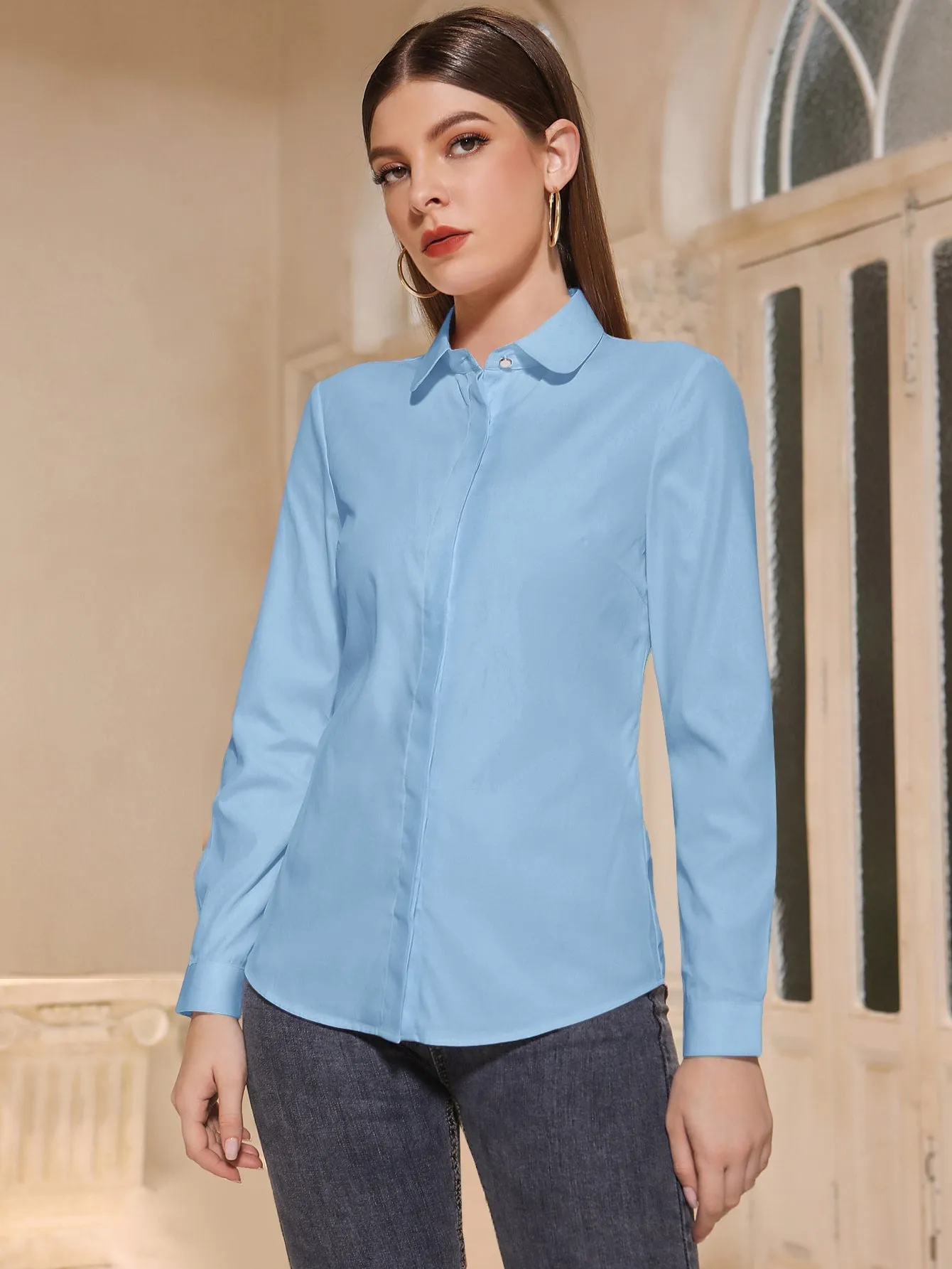 Solid Button Front Shirt